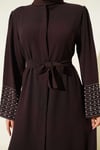 Kolları İnci Süslemeli Abaya Kahve