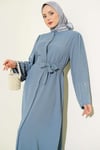 Kolları İnci Süslemeli Abaya Kayrak Grisi