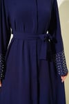 Kolları İnci Süslemeli Abaya Lacivert