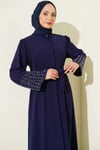 Kolları İnci Süslemeli Abaya Lacivert