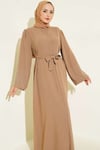 Kolları İnci Süslemeli Abaya Latte