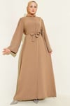 Kolları İnci Süslemeli Abaya Latte