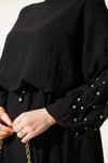 Kolları Kabartmalı Taşlı Etekli Takım Siyah