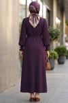 Kolları Pliseli Kuşaklı Elbise Magenta