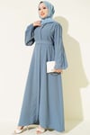 Kolları Pul Nakışlı Krep Abaya Kayrak Grisi