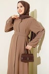 Kolları Pul Nakışlı Krep Abaya Latte