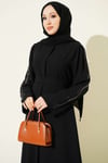 Kolları Pul Nakışlı Krep Abaya Siyah