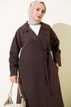 Kruvaze Yaka İp Bağlamalı Trençkot Kahve