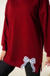 Kurdele Detaylı Bisiklet Yaka Tunik Bordo