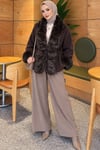 Kürklü Beli Kuşaklı Angora Kaşe Kahve