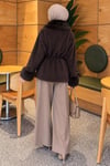 Kürklü Beli Kuşaklı Angora Kaşe Kahve