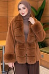 Kürklü Beli Kuşaklı Angora Kaşe Taba