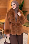 Kürklü Beli Kuşaklı Angora Kaşe Taba