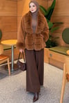 Kürklü Beli Kuşaklı Angora Kaşe Taba