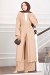 Kuşaklı Kimono Pantolon İkili Takım Camel