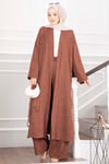 Kuşaklı Kimono Pantolon İkili Takım Kahve