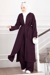 Kuşaklı Kimono Pantolon İkili Takım Mürdüm