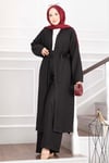 Kuşaklı Kimono Pantolon İkili Takım Siyah