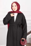 Kuşaklı Kimono Pantolon İkili Takım Siyah