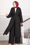 Kuşaklı Kimono Pantolon İkili Takım Siyah