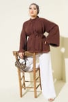 Kuşaklı Şifon Yarasa Kol Tunik Kahve