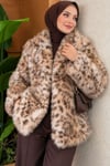 Leopar Desen Detaylı Kürk Mont Leopar