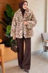 Leopar Desen Detaylı Kürk Mont Leopar