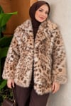 Leopar Desen Detaylı Kürk Mont Leopar