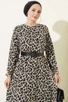 Leopar Desenli Şifon Elbise Siyah