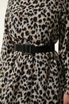 Leopar Desenli Şifon Elbise Siyah
