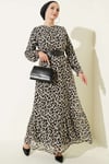 Leopar Desenli Şifon Elbise Siyah