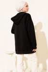Leopar Kurdele Baskılı Üç İplik Sweatshirt Siyah