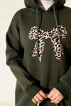 Leopar Kurdele Baskılı Üç İplik Sweatshirt Haki