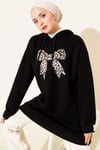 Leopar Kurdele Baskılı Üç İplik Sweatshirt Siyah