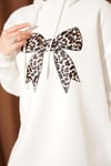 Leopar Kurdele Baskılı Üç İplik Sweatshirt Ekru
