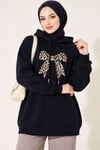 Leopar Kurdele Baskılı Üç İplik Sweatshirt Lacivert