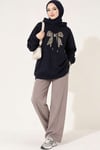 Leopar Kurdele Baskılı Üç İplik Sweatshirt Lacivert