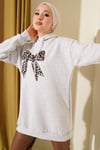 Leopar Kurdele Baskılı Üç İplik Sweatshirt Gri