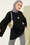 Lilyum Baskılı Basic Tunik Siyah