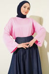 Loyşa Bilek Armalı Basic Bluz Pembe