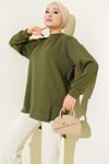 Loyşa Oval Kesim Oversize Tunik Haki