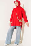 Loyşa Oval Kesim Oversize Tunik Kırmızı