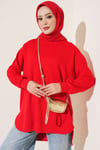 Loyşa Oval Kesim Oversize Tunik Kırmızı