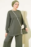 Metal Çıtçıt Detaylı İkili Takım Haki