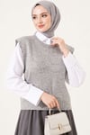 Mini Taş Detaylı Triko Süveter Gri