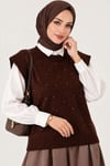 Mini Taş Detaylı Triko Süveter Kahve