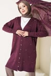 Mini Taşlı Merserize Hırka Mürdüm
