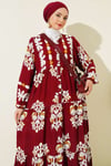Motif Desen Hakim Yaka Elbise Bordo