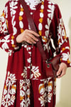 Motif Desen Hakim Yaka Elbise Bordo