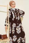 Motif Desen Hakim Yaka Elbise Kahve